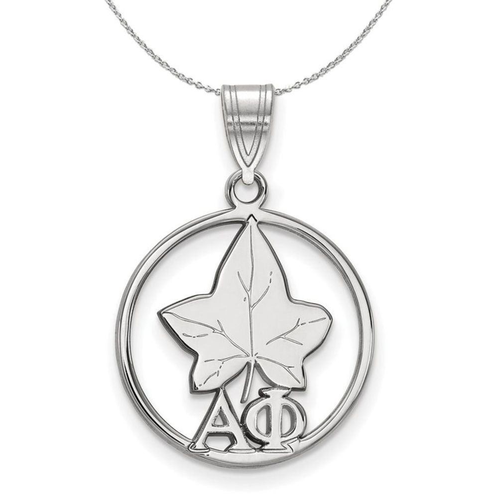 Sterling Silver Alpha Phi Medium Circle Pendant Necklace - 16 Inch